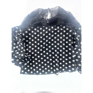 H&M Polka Dot Blouse Lace Trim Long Sleeve Top Black White Women's S‎